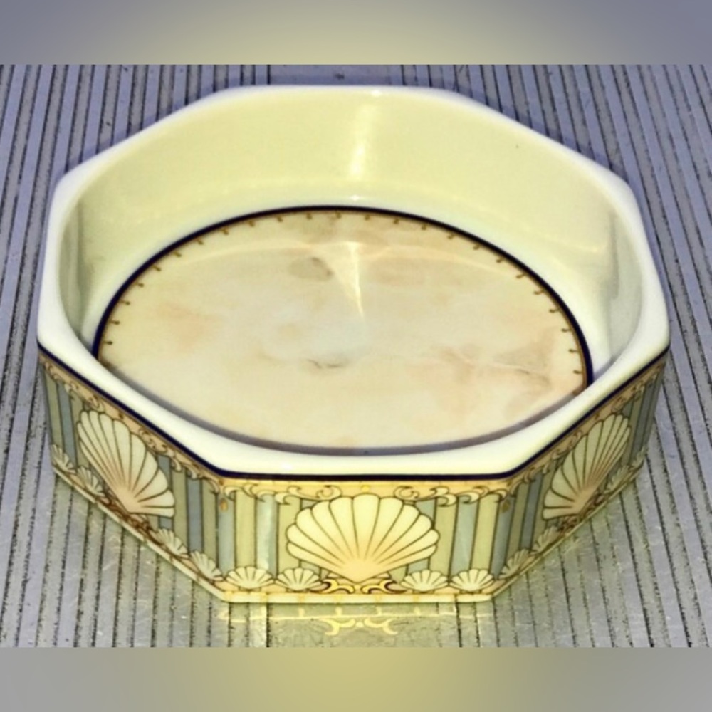 Vintage Andre Richard ST. TROPEZ Gold Trim White Ceramic Octagonal Trinket Dish